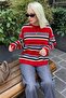 Red Crew Neck Striped Women's Sweater Mg2599 - 8