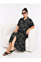 Women's Plus Size Patterned Cotton Viscose Midi Oversize Loose Cut Shirt Dress - 5