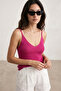 Women's Rope Strap Ribbed Knitwear Undershirt Vişne 23S1017 - 2