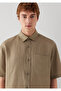 Short Sleeve Brown Linen Shirt Loose Fit / Relaxed Fit 0211966-86749 - 6
