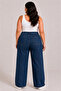 Women's Plus Size Jeans Wide Leg Stone-Embellished Denim Pants-Dark Denim Blue - 4