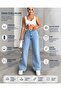 Julia 90's Snow Wash Blue Stretch Fabric Super High Waist Relaxed Jeans Palazzo Pants - 2