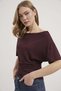 Half Sleeve Boat Neck Waist-Slit Blouse