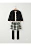 Girl's Black Jacket White Blouse Checkered Skirt Neck Collar Socks Set of 5 - 7