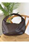 Women's Brown Premium Knitted Patterned Oversized Shoulder Bag with Large Internal Volume, Daily Hand and Shoulder Bag - 5