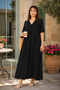 Women's Black V-Neck Oversize Loose Long Dress -