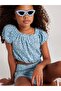 Girl's Lace Embroidered Elastic Waist Crop Blouse 10-16 Years Blue