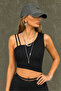 100% Cotton 2586 Black Crop Top with Double Strap Detail - 3
