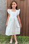 Girl's Lace Dress with Floral Embroidery and Zipper on the Back, Ages 5-10, Ecru