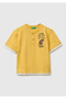 Boy's Mustard Yellow Buttoned Crew Neck T-Shirt with Chest Print Detail