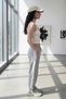 Woman's Gray Side White Leg Elastic Summer Sweatpants - 4