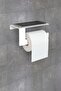Toilet Roll Holder with Metal Phone Shelf Bathroom Decoration Phone Holder White - 2