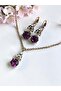 Zircon Stone Single Stone Clip Earrings and Necklace Set - 3