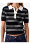 Half-Embellished Buttoned Short-Sleeved Striped Polo-Neck Knitwear T-Shirt - 4