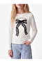 Cotton Long Sleeve Crew Neck Bow Printed T-Shirt - 2