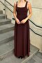 Brown Una Thick Strap Square Neck Flared Detail Women's Midi Dress - 4