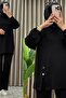 Suheyla Takim Crystal Fabric Women's Black Slit Detailed Tunic Pants Hijab Set - 3