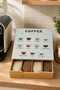 Bamboo Coffee Organizer with Glass Lid and Drawers, Capsule Tea and Sugar Organizer 30×30×10 cm Barista - 4
