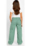 Girls'/Boys' Multi-Pocket Wide Leg Model Green Color Cargo Pants - 3