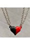 Red and Black Magnetic Heart Couple Necklace – Unisex Set of 2 Meaningful Design - 2