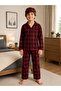 Boy's Cotton Milan Fabric Red Plaid Patterned Buttoned Sleeper with Sleeves and Sleeves withSleeves and Sleeves and                                      Slee