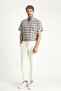 Short Sleeve Regular Fit Plaid Sports Cotton Button Collar Shirt - 2