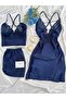 Women's 3-Piece Satin Nightgown Shorts Dowry Set
