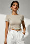 Women's Stone Color Side Adjustable Drawstring T-Shirt (95% Cotton) - 3