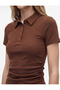 Modal Fabric Buttoned Short Sleeve Draped Polo Collar T-Shirt - 4