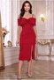 Slit Red Dress with Ribbon Detail Straps