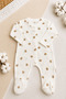 Baby Boy and Girl 2-Piece Jumpsuit Set, Ribbed Teddy Bear Patterned, White-Beige, Cotton with Booties - 2