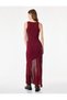 Slim Fit Tulle Detailed Viscose Sleeveless Crew Neck Long Knitwear Dress - 4
