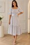 Women's White Polka Dot Pattern Square Neck Balloon Sleeve Midi Dress --- Dpk083 - 3