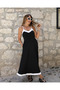 Women's Double Color Janjan Crepe Dress with Rope Strap and V-Neck
