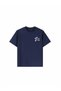 Girl's Navy Blue T-Shirt with Turtle Print on Front and Back - Striped Pink-White Shorts Set - 3