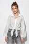 Women's White Green Striped Oversize Shirt with Tie Detail 2219 60286205 - 3