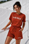 Women's Cotton Sporty&Rich Marathon Short Sleeve Oversize T-Shirt and Shorts Bottom Top Set Two-Piece Set - 3