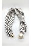 Beige Background with Black Stripes Elegant Style Pearl Scarf Necklace (44 cm) - 2