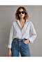 Women's Silvery Threaded Linen Tuşe Regular Fit Striped Shirt - 3