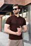 Brown Perforated Polo Collar Men's Knitwear T-Shirt E7495 - 5