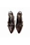 Brown Leather Three-Buckle Women's Pointed Toe Thick Heeled Stiletto Shoes - 3