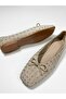 Women's Beige Stone Detailed Bowknot Square Toe Suede Ballerinas - 8