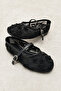 Women's Black Lace Beaded Embroidered Mesh Ballerinas - 4