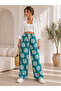 Women's Patterned Woven Viscose Wide-Leg Trousers with Comfortable Cut and Elastic Waist - 2