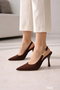 Women's Stylish Gold Accessory Slingback Suede Evening Dress Stiletto Heeled Shoes - 3