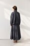 High Collar Gathered Short Jacket Skirt Set Dark Navy Blue - 6
