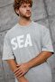 Men's T-Shirt Sea Print Washable Gray Oversize Printed Crew Neck Cotton - 3