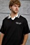 Men's T-Shirt Dp Rising Print Tricot Black Oversize Printed Polo Collar Knitwear - 2
