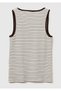 Women's Beige 100% Cotton Striped Round Neck Strap Tank Top - 2