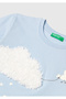 Girl's ice blue water-based printed embroidered crew neck t-shirt - 3